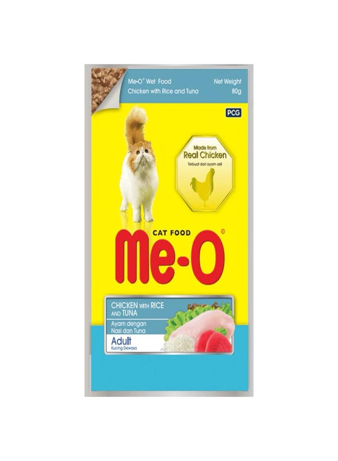 Me-O Wet Food, Chicken with Rice & Tuna 80G, Pack of 12 (80G X 12, 960G), Adult - Image 1